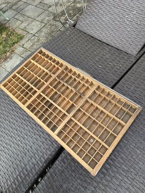 Wooden Printer's Tray Display Shelf - Natural Wood